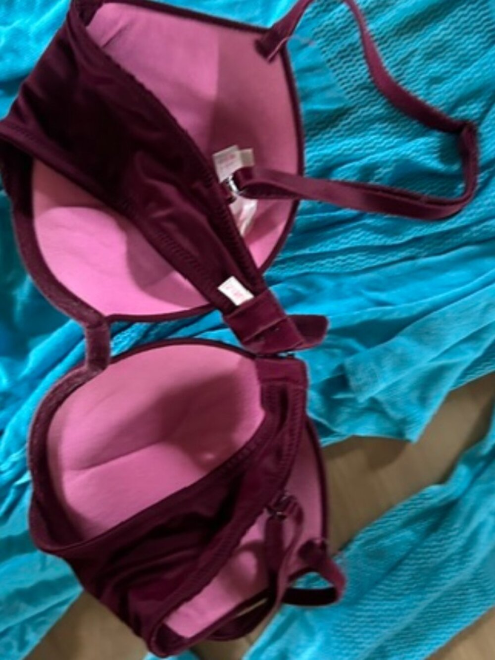 Pink Victorias secret vs size  34 C 34C womens maroon padded bra push up - Picture 3 of 3